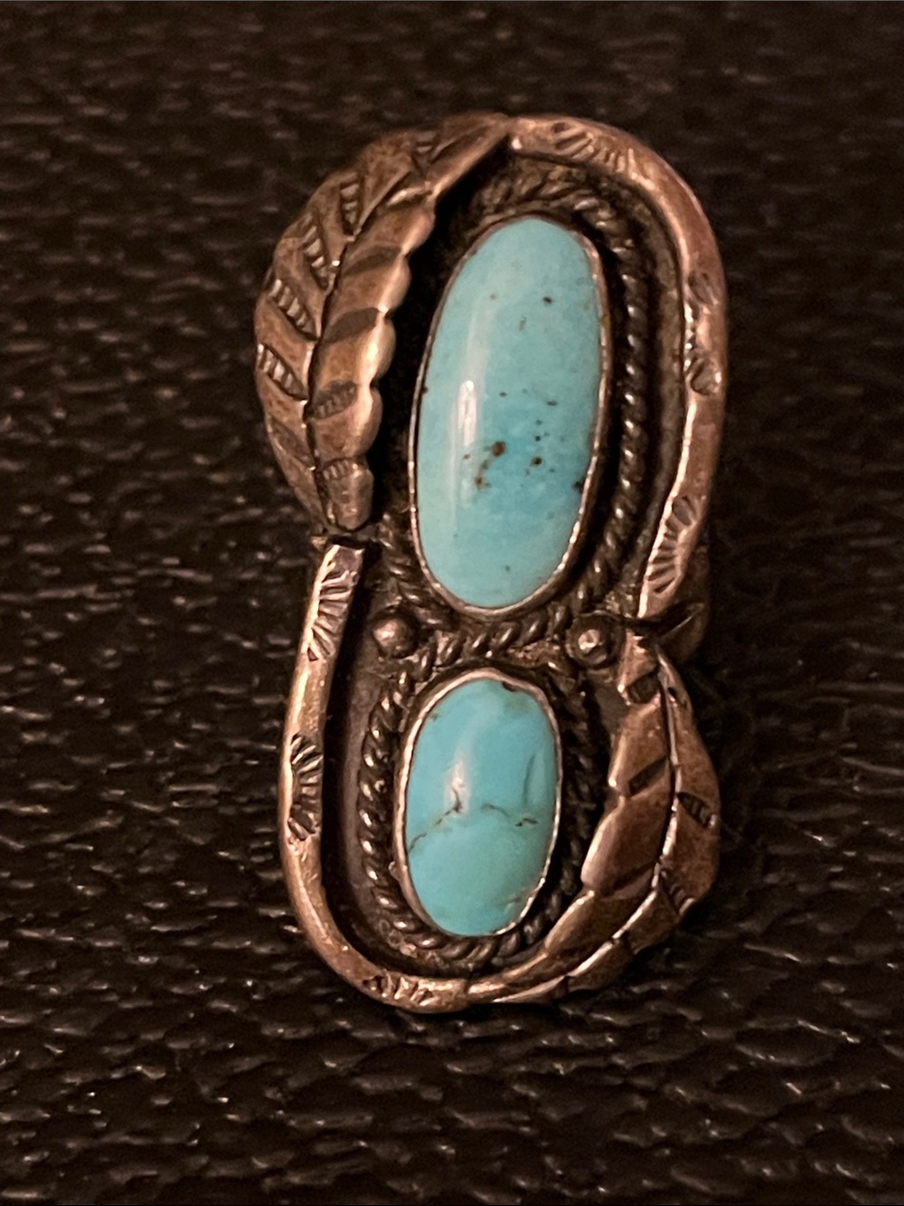 Vintage Native American double Turquoise sterling silver ring